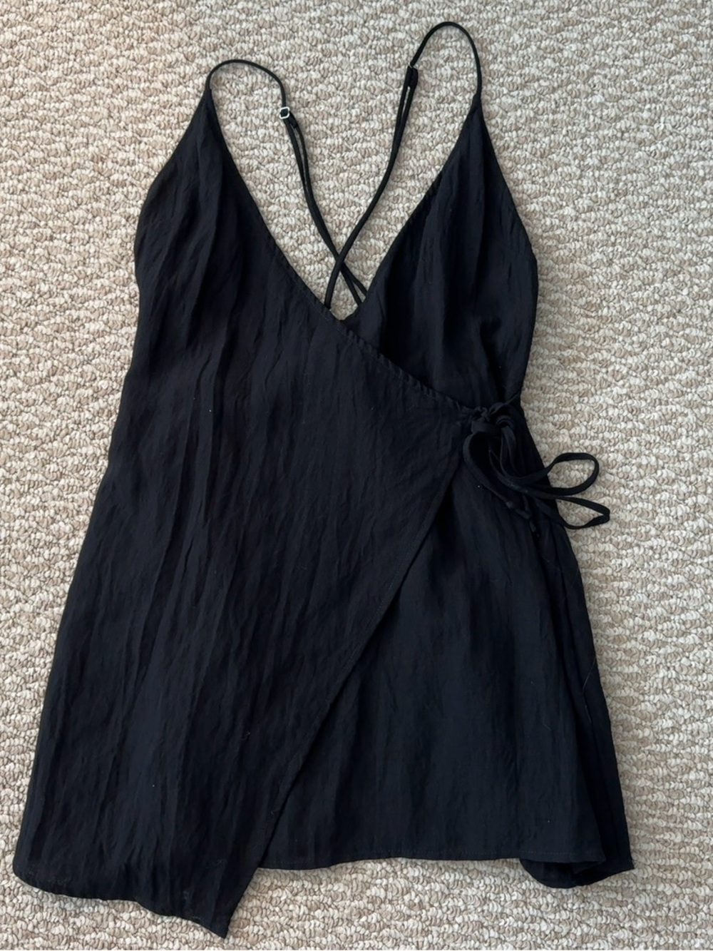American Threads Black Wrap Mini Dress